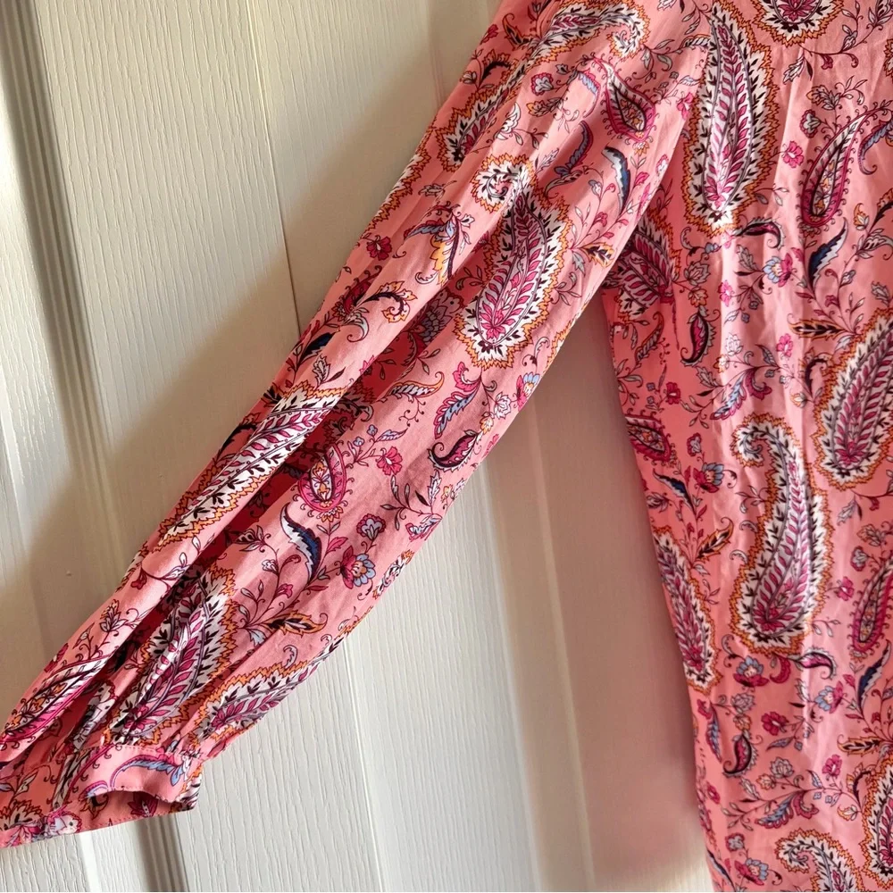 Talbots Dancing Paisley Band Collar Popover Top - Picture 5 of 8